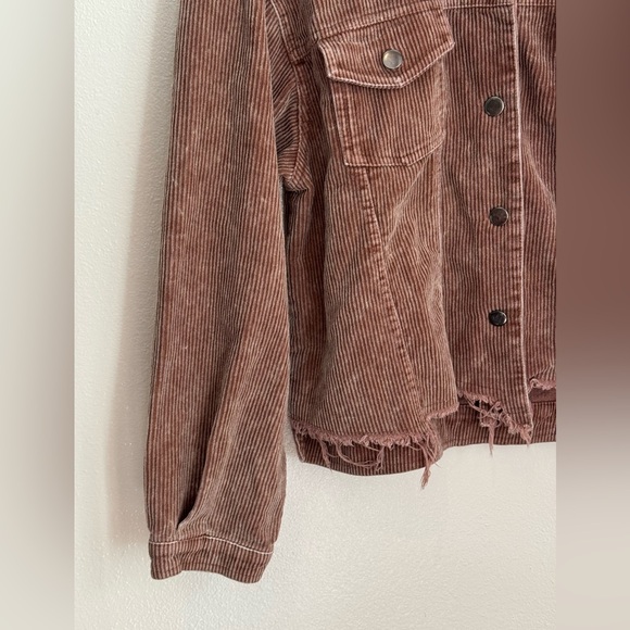 POL Corduroy Button Up Jacket Brown Raw Hem Western Fall Boho Style Women’s M - Picture 5 of 12